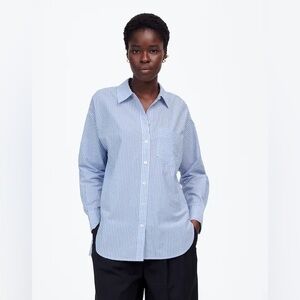 Madewell Blue and White Striped Button Down Shirt in Poplin